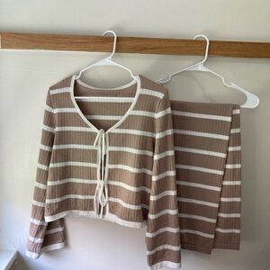 Striped Tan and White Knit Top and Pant Set
